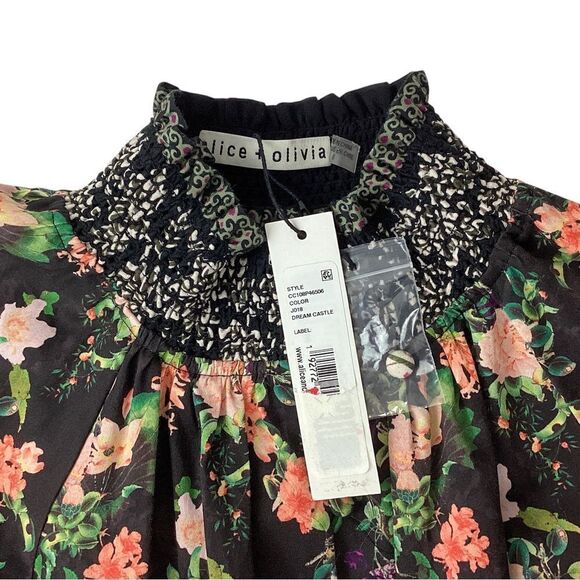 NWT Alice + Olivia Size 6 Janis Floral Mock Neck Mini Dress Dream Castle Multi - Picture 4 of 13